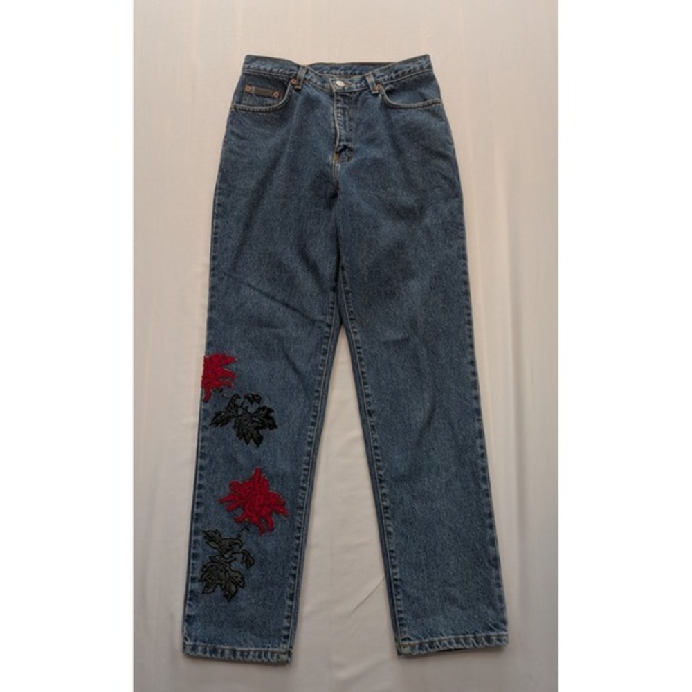 Calvin Klein Vintage 90s Floral Embroidered High Rise Straight Jeans Size 10 USA